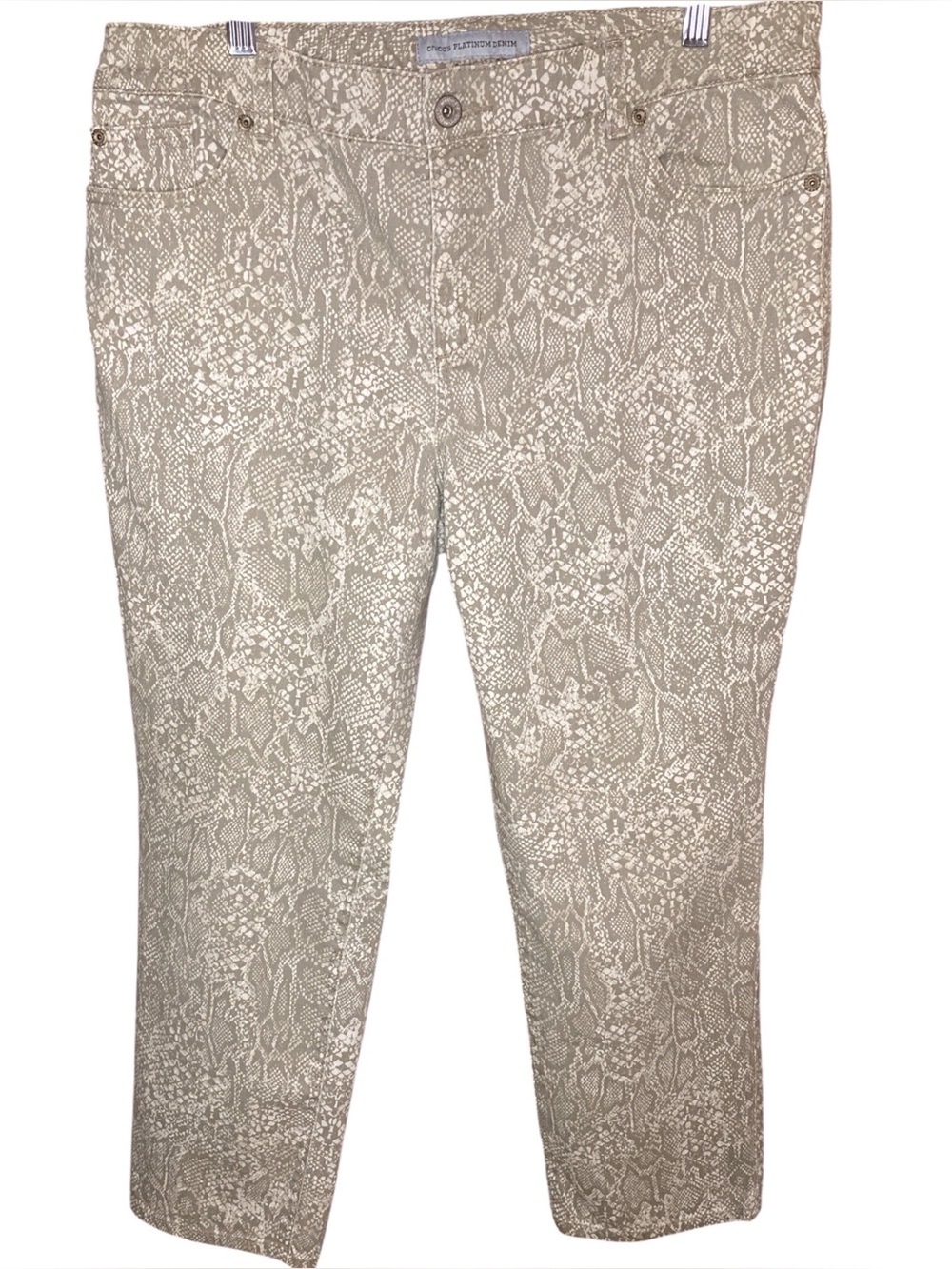 Chico’s | Platinum Denim Snakeskin Ankle Length Pants 14